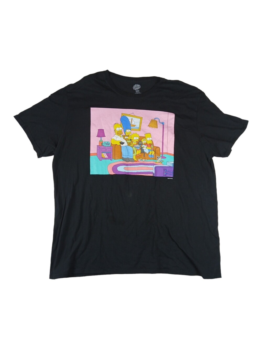 The Simpsons 20th Television Family on couch Black Pink Short Sleeve T-Shirt 2XL